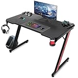 Homall Gaming Tisch 110 x 60 cm, Z-Frame Gaming Schreibtisch mit Getränkehalter, Kopfhörer Haken, Computertisch PC Tisch Ergonomischer Gamer Tisch