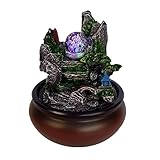 Zimmerbrunnen mit LED Beleuchtung Tischbrunnen Wasserfall Wohnzimmer Steingarten Springbrunnen Resin Brunnen Für Home Office Schlafzimmer Schreibtisch