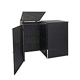 Mendler 2er-Mülltonnenverkleidung HWC-E25, Mülltonnenbox Mülltonnenabdeckung, Poly-Rattan 2x120l - schwarz