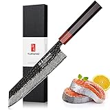 TURWHO Japanische Küchenmesser, Handgeschmiedet 67 Schicht Damaszener Stahl VG10 Kiritsuke Messer 21cm, Handgefertigtes Kochmesser