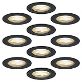 HOFTRONIC 10x Nola - LED Einbaustrahler 68mm Schwarz - IP65 Wasserdicht für Badezimmer, Wohnzimmer und außenbereich - 5W 480lm - 2700K Extra Warmweiß - Deckeneinbauleuchte Einbauspots