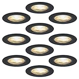 HOFTRONIC 10x Nola - LED Einbaustrahler 68mm Schwarz - IP65 Wasserdicht für Badezimmer, Wohnzimmer und außenbereich - 5W 480lm - 2700K Extra Warmweiß - Deckeneinbauleuchte Einbauspots