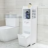 REHOOF Badezimmer-Medizinschrank, schmaler Aufbewahrungsschrank mit 2 Ebenen, offenen Regalen, ausziehbarer Taschentuchbox und kippbarem Mülleimer, maximiert den Stauraum