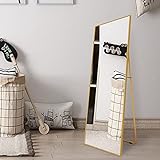AUFHELLEN Ganzkörperspiegel mit Golden Metallrahmen Standspiegel 140x40cm Groß Spiegel für Schlafzimmer, Wohnzimmer, Flur und Garderobe, Rechteckig