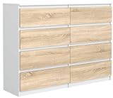 meble masztalerz Kommode Weiß Sonoma Matt mit 8 Schubladen - 120 x 101,5 x 39 cm - Sideboard Wohnzimmer, Schlafzimmer - Schubladenschrank - Komodenschrank