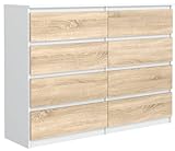 meble masztalerz Kommode Weiß Sonoma Matt mit 8 Schubladen - 120 x 101,5 x 39 cm - Sideboard Wohnzimmer, Schlafzimmer - Schubladenschrank - Komodenschrank