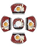 Farmhouse Cartoon Fat Chef Platzsets für runden Tisch Küche Restaurant, Retro Schwarz Weiß Plaid Runde Tischsets 4er Set Keil Dekorative Esstisch Matten Tafelaufsatz Gewebtes Platzset