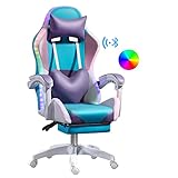 AVOMEB Gaming-Stuhl mit RGB LED Licht, E-Sport Rennstuhl mit hoher Rückenlehne, Bluetooth-Lautsprechern und Lordosenstütze, einziehbare Fußstütze, ergonomischer Büro Gaming Stühle(Color:Blue Purple)