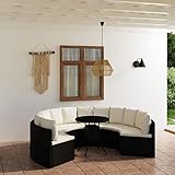 Chusui 7-TLG. Garten-Sofagarnitur mit Auflagen, Terrassenmöbel, Sitzecke Balkon, Loungemöbel Terrasse, Balkonset, Garten Lounge Sofa Set, Poly Rattan Schwarz