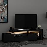 Wohnwand – Wohnzimmer TV Set – TV Schrank – TV Lowboard – Fernsehtisch - TV Möbel - wohnwand Schwarz mit 3 Türen und mit LED -viel Stauraum, für Wohnzimmer, Designerstück, ,192 x 53 x 37 cm, 9055