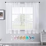 CUTEWIND Gardinen mit Stangendurchzug Voile Gardinen aus Polyester Halbtransparent Vorhänge für Wohnzimmer Schlafzimmer Kinderzimmer Weiß 2er Set 140x145(BxH)