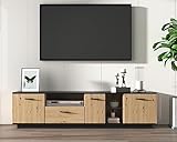 TV-Schrank, Lowboard Fernseher Tisch Modern, TV Unterschrank Holz mit Einer Schublade, DREI Türen, Zwei offene Fächer mit Glas TV-Möbel, TV-Board,15 Variable LED-Leuchten