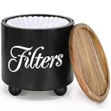 Kaffeefilterhalter, Kaffeefilter-Aufbewahrungsbehälter mit Deckel und Beinen, Kaffeefilterbehälter für Theke, Holz-Kaffeefilterkorb, Kaffeestation-Organizer für Kaffee-Bar-Dekor (schwarz)