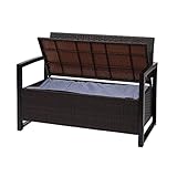 Mendler Poly-Rattan 2er Sitzbank HWC-F39, Gartenbank Truhenbank, Staufach Aufbewahrung Sitzkissen - braun, Kissen Creme