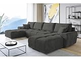 ML Furniture Velvet Ecksofa in U-Form – Darkgrau Sofa – Couch mit Stauraum und Kissen - Ausziehbares Schlafsofa – Sofa mit Schlaffunktion - Schlafsofa mit Bettkasten – Gästebett – 365 x 189 cm