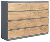 meble masztalerz Kommode Anthrazit/Lancelot mit 8 Schubladen 120 cm, Sideboard Wohnzimmer, Kommode Schlafzimmer H: 101,5 cm, B: 120 cm, T: 39 cm, Kommode mit Schubladen, Schubladenschrank