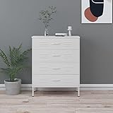 JUNZAI Kommode, Sideboard, Esszimmerschrank, Kleiderschran, Schlafzimmer Kommode, Weiß 80x35x101,5 cm Stahl