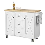 SoBuy FKW96-WN Kücheninsel mit Arbeitsplatte Küchenwagen mit 2 Türen Küchenschrank mit 3 Schubladen Sideboard weiß BHT ca.: 116x93x46cm