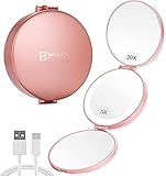 B Beauty Planet Kosmetikspiegel mit Beleuchtung mit Vergrößerung,1-fach/5-fach/20-fach runder klein led vergrößerungsspiegel, φ10 cm klappspiegel,kleine Geschenke für Frauen