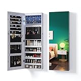 Lvifur 6 LEDS Schmuckschrank und Standspiegel zwei in einem, abschließbarer Freistehendem Schmuckschrank, Make-up abschließbarer Schrank für Halsketten, Armbanduhren, Ringe, Armbänder