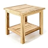 Divero Beistelltisch Blumen Hocker Balkontisch Teak Holz Tisch für Bad Terrasse Balkon Garten – wetterfest stabil unbehandelt – 50 x 50 cm Natur braun behandelt (wählbar) (Natur)