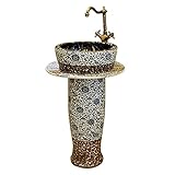 WKZ Standwaschbecken Klein Gaste Wc Vintage-Keramik，Farbspalte Saulenwaschbecken Waschtisch，Waschbecken Handwaschbecken Wasserhahn Und Ablaufgarnitur 80 * 41cm(Color:Standwaschbecken A)