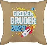 Shirtracer Kissen 50x50 - Großer Bruder 2023 mit Raumschiff - 50 x 50 cm - Beige - bro 2022 - GURLI Kissen mit Füllung