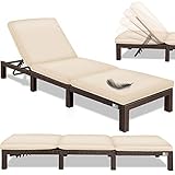 KESSER® Sonnenliege Polyrattan Palma Gartenliege mit Auflage für Balkon, Garten, Terrasse, Innen- und Außen, 5-Fach verstellbar Rücklehne Relaxliege Liegestuhl klappbare 195 x 65 x 23 cm, Beige