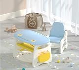 Nisorpa Kindertisch- und Stühle-Set, Kinder-Aktivitätstisch, höhenverstellbar, stabil, Kleinkind-Möbel-Set mit Aufbewahrungsregal und Aufbewahrungskorb zum Lesen, Zeichnen, Hausaufgaben