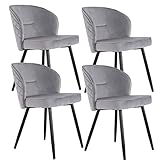 FAMOYI Samt Esszimmerstühle Moderner Esszimmerstühle mit Rückenlehne Armlehnstuhl Grau für Esszimmer, Wohnzimmer, Büro Sitzhöhe 50cm, 4 Stück
