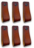 Brute Strength - Ledergriffe für Möbel - Cognac - 6 Stück - 16,5 x 2,5 cm - Schrankgriff, Türgriff für Küche, Bad, Schränke, Kommode, Holz