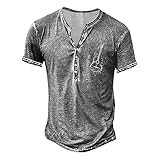 MKIUHNJ Laufshirt Herren Kurzarm Herren Sommermode Retro alt Basic Knopfleiste klein Bedruckt Langarm Shirt T-Shirt Wickelbluse Herren Sexy