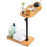 Activance Badewannen-Tablett aus Bambus, mit verstellbarer Höhe, tragbarer Beistelltisch-Organizer für Spa, Badewanne, Bett, Sofa, Couch mit Weinglashalter