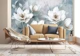 Fototapete 3D Effekt Tapete Weiße Vintage Blume 3D Tapeten Wandbilder Wohnzimmer Schlafzimmer Kinderzimmer Dekoration Wanddeko