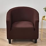 Highdi Sesselschoner Sesselüberwurf mit Elastisch Stretch Husse, Club Chair Einfarbig Schonbezug Sofabezug mit hoher Dehnung Sessel für Clubsessel Loungesessel Cocktailsessel (Braun)