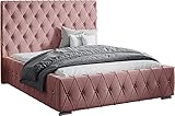 Polsterbett Doppelbett Stauraum Samtstoff 120x200 140x200 160x200 180x200 cm Bettgestell Mit Bettkasten Lattenrost und Kopfteil - Bett mit Kristallen - Hydrophobe Stoff - Rosa Samt - 180 x 200 cm