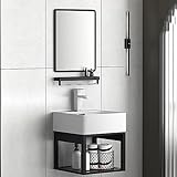Badezimmer-Waschtischschrank, An Der Wand Montierte Badezimmer-Waschtische, Badezimmer-Waschtisch Mit Waschbecken, Quadratischem Spiegel Regal, Waschtische Mit Schmaler Tiefe 48x37x45cm
