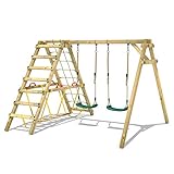 WICKEY Kinderschaukel Schaukelgestell Smart Hike grün - Schaukel & SurfSwing, Schaukelgerüst, Doppelschaukel, Holzschaukel mit Kletteranbau für Kinder im Garten