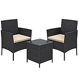 SONGMICS Balkonmöbel, Gartenmöbel-Set, aus PE-Polyrattan, Lounge-Set, Tisch und 2 Stühle, Terrassenmöbel, Outdoor, für Terrasse, Balkon, Garten, schwarz-Taupe GGF003B01