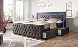 Boxspringbett London 180x200 mit Schubladen mehrfarbige LED inkl.Fernbedienung (Samt, Beige)