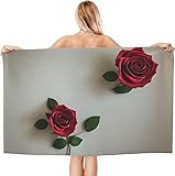 GYORI Mikrofaser Strandtuch Rote Rosen Handtuch Groß 80x180 cm Blumen Strandtuch 3D Badetuch Strandhandtuch Schnell Trocknendes Weiches Strandlaken, Saunatuch, Reisehandtuch