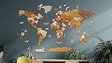 68travel Hölzerne Weltkarte Wanddekoration - mehrschichtig, gebeiztes Holz, eingravierte Namen - einzigartiger 3D-Effekt - für Wohnzimmer, Büro und Schlafzimmer XL (200x115 cm)