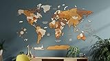 68travel Hölzerne Weltkarte Wanddekoration - mehrschichtig, gebeiztes Holz, eingravierte Namen - einzigartiger 3D-Effekt - für Wohnzimmer, Büro und Schlafzimmer XL (200x115 cm)