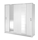 MINIO go for it - Zweitüriger Kleiderschrank ARTI I mit Spiegel I 63x220x215 cm I Schiebetürführung aus Aluminium I Schrank aus laminierter Möbelplatte I Weiss