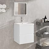 JUNZAI Waschbeckenunterschrank mit Waschbecken und Spiegel, Waschbecken Mit Unterschrank, Badmöbel, Badezimmermöbel, Waschbeckenunterschrank Mit Waschtisch, Weiß