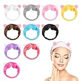 TSHAOUN 10 Stück Haarband Katzenohren Haarbänder Damen, Makeup Spa Maske Stirnband Gesicht Waschen Dusche Stirnband Tier Stirnband, Süßes Haarreifen with Hochelastisches Komfort-Stirnband