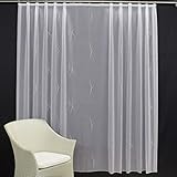 EASYHomefashion Hochwertige Gardine Fertiggardine Voile Store Schal mit Stickerei Faltenband und Bleiband weiß Milano 160 x 450 cm (HöhexBreite)