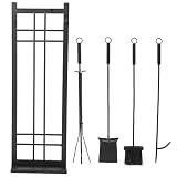 Kaminwerkzeuge Set Stärke Schmiedeeisen Indoor Outdoor Kamin Stelle Werkzeugset Erde Zubehör Kit mit Kaminbürste, Feuerschürhaken, Kaminschaufel, Kaminholzzange Kamin Schwarzkamin Home