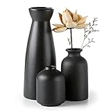 CEMABT Schwarz Keramik Vasen 3er-Set Kleine Blumenvasen für Dekor, Moderne rustikale Bauernhaus Home Decor, Dekorative Vasen für Pampas Grass&getrocknete Blumen, Idee Regal,Tisch, Bücherregal,Mantel