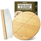 Praknu Pizzabrett aus Holz mit Pizzaschneider - 2er-Set - Pizzamesser aus Edelstahl mit scharfer Klinge